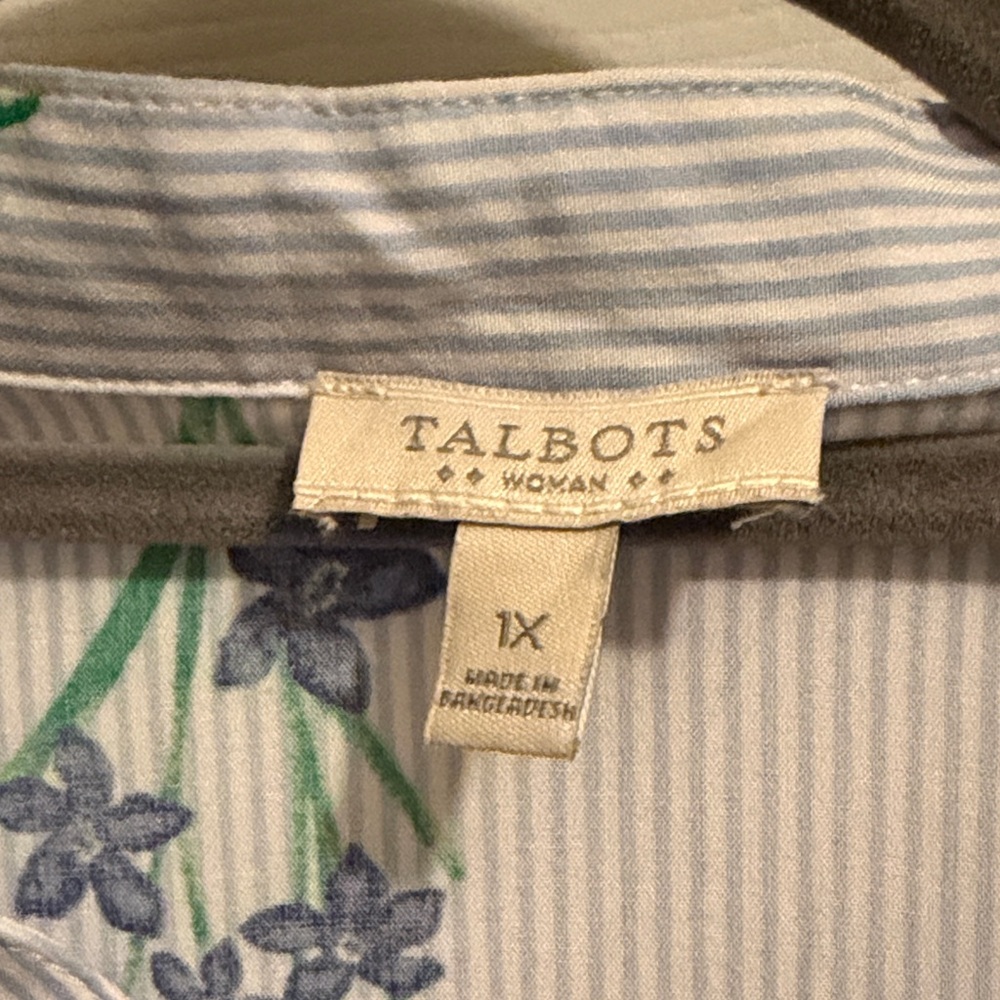Talbots Blue Floral Striped Blouse - Picture 2 of 9